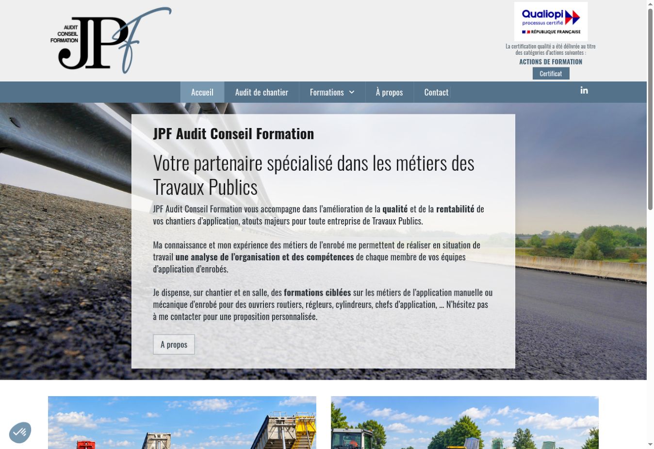 Page d’accueil de JPF Formation