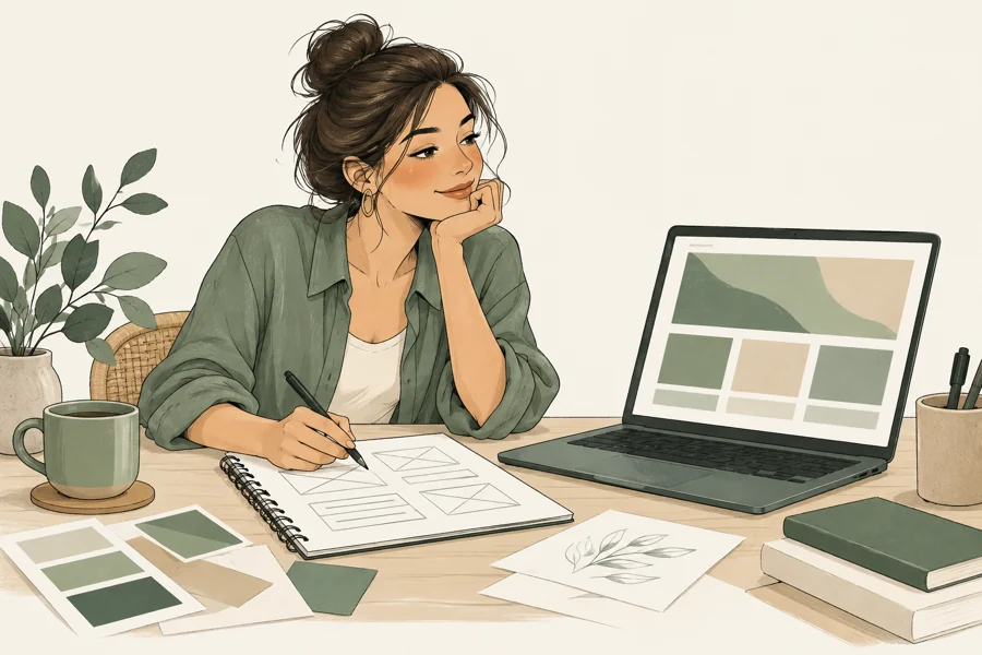Une entrepreneuse prépare les pages de son site.
